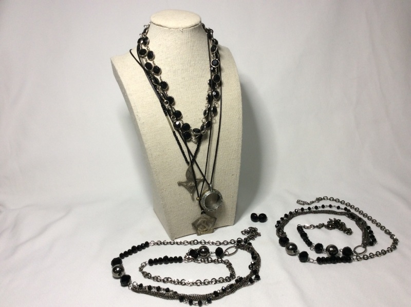 Silver Tone & Black Bead Costume Jewelry