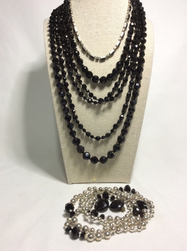 Vintage Black Beaded Necklaces & Earrings