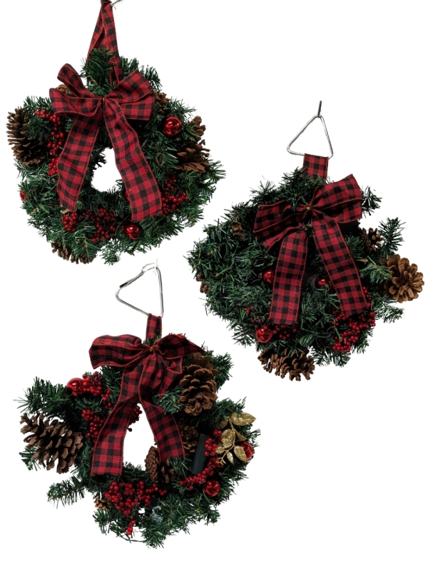 3 New 15" Christmas Wreaths with Built-In Battery-Powered Lights