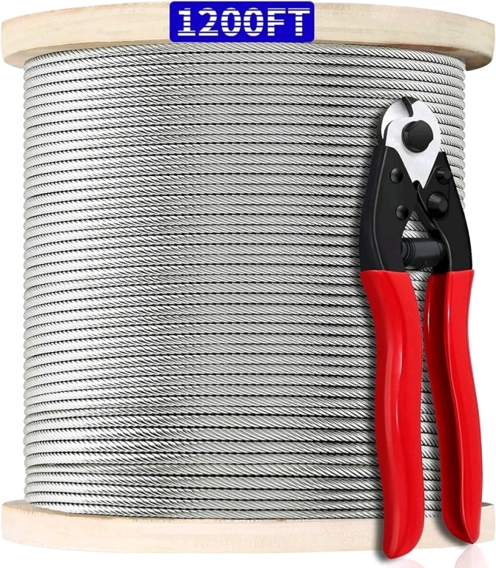 New 1200FT 1/8" T316 Stainless Steel Cable, 1/8 Inch Wire Rope Aircraft Cable for Deck Cable Railing Kit with Cutting Tool