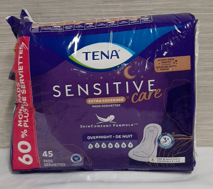 Tena Sensitive Care Pads Overnight This package is torn but it appears that nothing is missing Sold as is