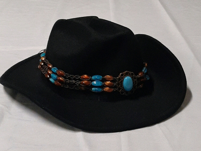 Mens or Womens Wide Brim Cowboy Hat with Bead Trim