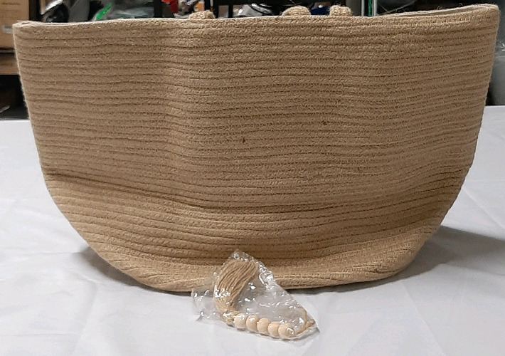 Large Woven Storage Basket Lined and Comes with Bead Decoration21 x 13.75 Inches High