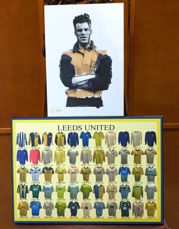 Leeds United English Football Club Uniforms from 1920-2007 & Graphic Player Portrait by Joe Gamble both Plak-It Plakmounts