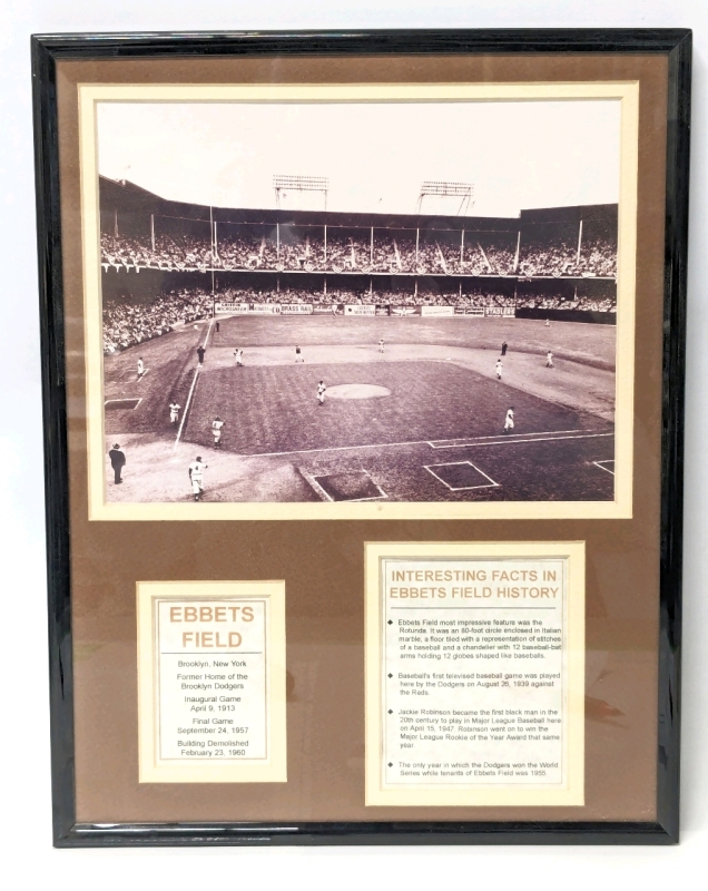 Framed & Matted Print of EBBETS Field Brooklyn NY with Dates & Interesting Facts 11.1" x 14.1"