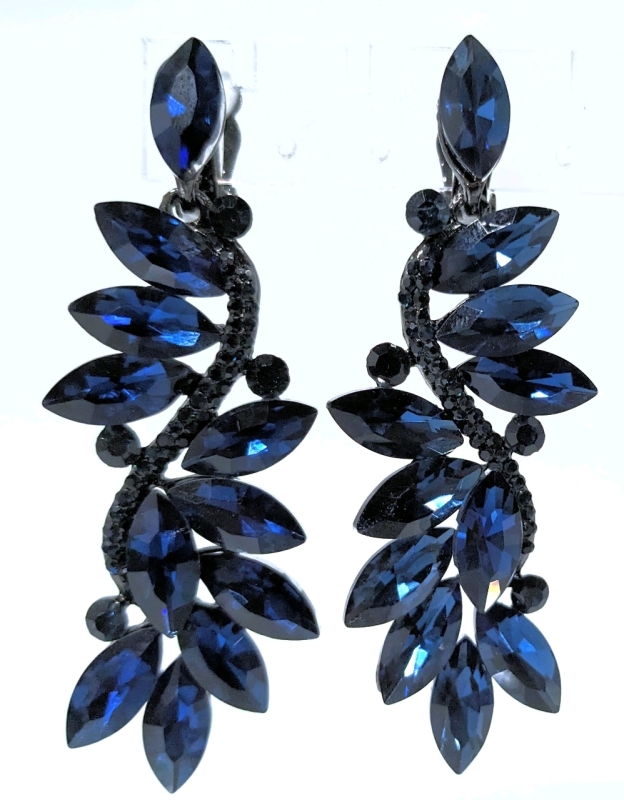 New Brilove Dark Blue & Black Sparkling Earrings (Clip-Ons)