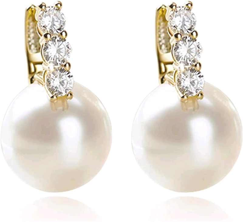 New Kesaplan Pearl Earrings for Women Girls 14K Gold Plated 5A Cubic Zirconia Hypoallergenic Earrings for Pierced Ears