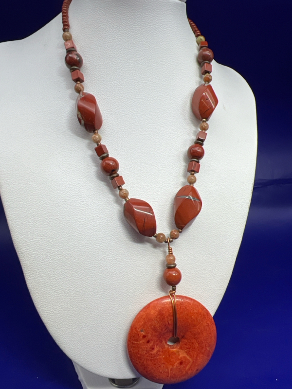 Statement Modern Red Jasper Necklace Copper work