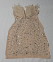 Bodycon Dress Trimmed with Pearls Rhinestones and Feathers. Back Zipper Panties included Size S