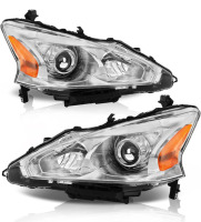 NEW ALZIRIA Headlight Assembly Compatible with 2013 2014 2015 13 14 15 Nissan Altima 2013-2015 13-15 Nissan Altima S/SL/SV-Only fit 4Door (Chrome Housing Amber Reflector)