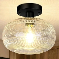 New ONELEJA Black Semi Flush Mount Ceiling Light, Hallway Light