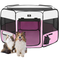 NEW X-ZONE PET Portable Foldable Pet Dog Cat Playpen Crates Kennel/Premium 600D Oxford Cloth, Removable Zipper Top, Indoor and Outdoor Use (Small, Pink)