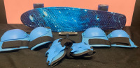 Debroo Skateboard with elbow, knee and hand pads , blue