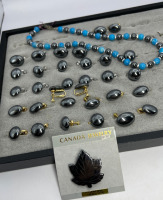Genuine Hematite Earrings Brooch Necklace