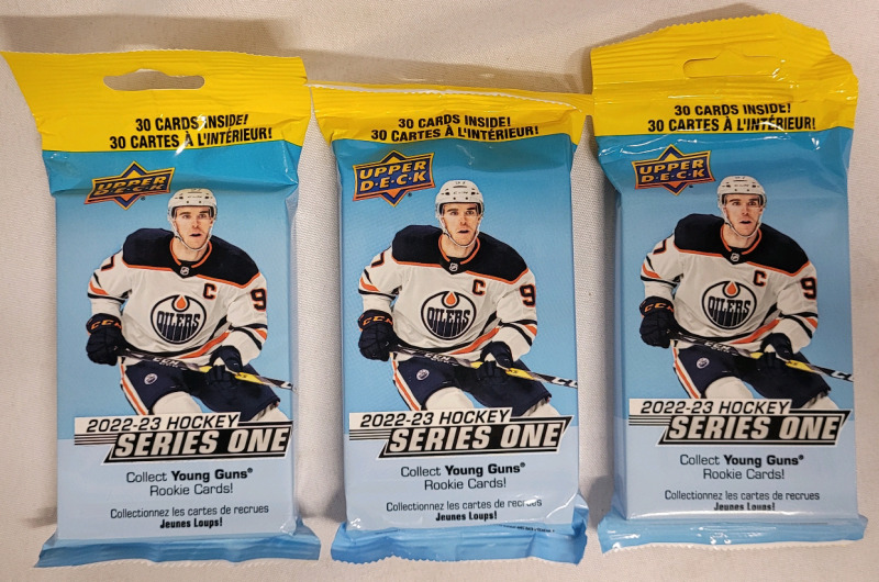 2022 - 2023 Upper Deck Series One NHL Hockey Trading Card Sealed Wax Packs , 3 Packs