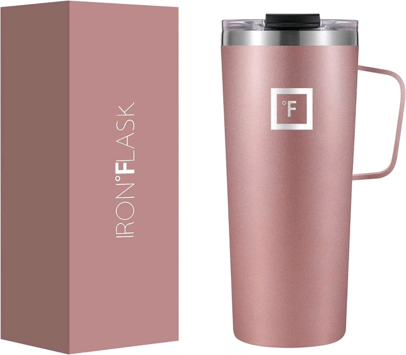 New Iron Flask 24oz Grip Coffee Tumbler with Lid (Rose Gold)