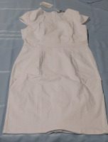 Grace and Karin Cap Sleeved White Dress with 40's Influence. Back Zip with Kick Pleat
