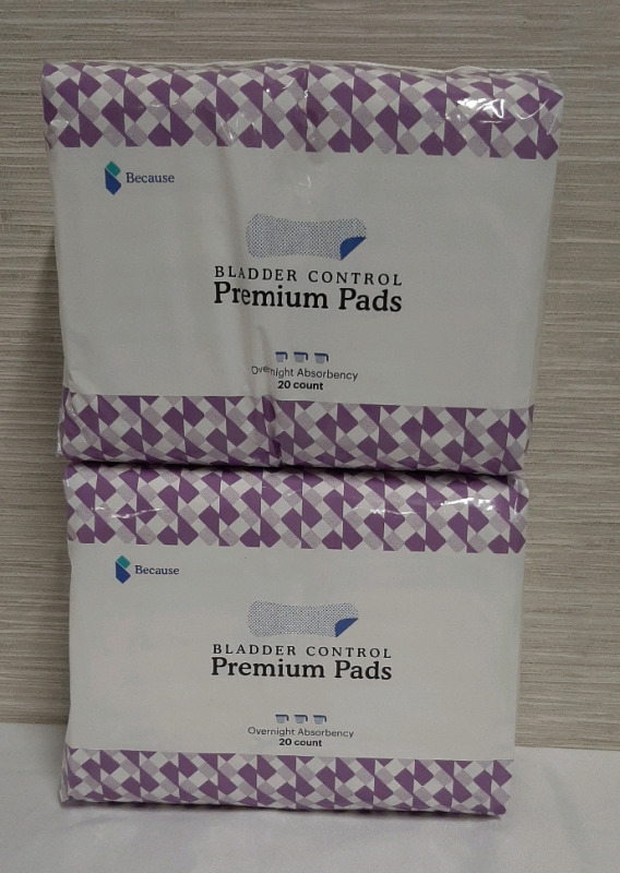 2 Packages of Because Bladder Control Pads Overnight Absorbency 20 per Package