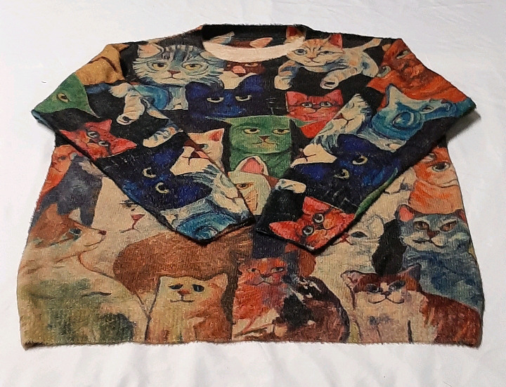 Cat Pullover Round Neck Long Sleeved No Size Tag 26" from armpit to armpit Possibly 3XL