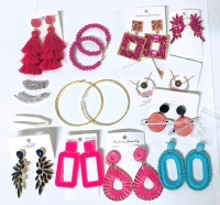 Assorted New Jewelry : Ten Pairs of Earrings (Giant Gold Tone Hoops are Stamped S925 ), Two "E" Initial Chain Bracelets & "Hip Hop Grillz"