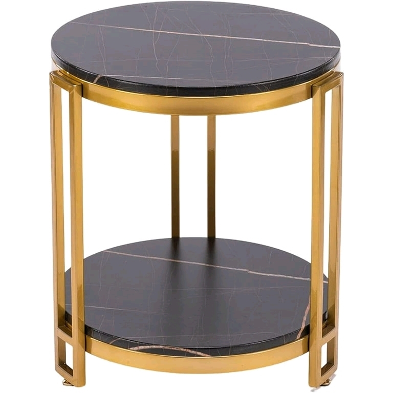 New Andeworld Industrial End Table, 2-Tier Wood Look Round Side Table