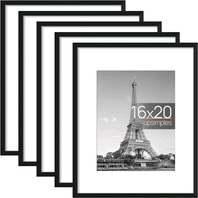 New Upsimples 16x20 Picture Frame Set of 5, Display Pictures 11x14 with Mat or 16x20 Without Mat