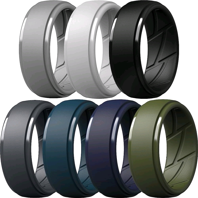7-Pack New ThunderFit Silicone Wedding Rings for Men : Breathable with Airflow & Inner Grooves (Size 12)
