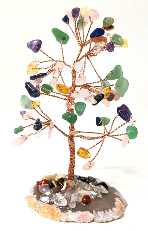 New YATOJUZI Muticolor Copper Wire-Wrapped Healing Crystal Tree of Life with Natural Gemstone Slice Agate Base 5" Tall