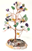 New YATOJUZI Muticolor Copper Wire-Wrapped Healing Crystal Tree of Life with Natural Gemstone Slice Agate Base 5" Tall