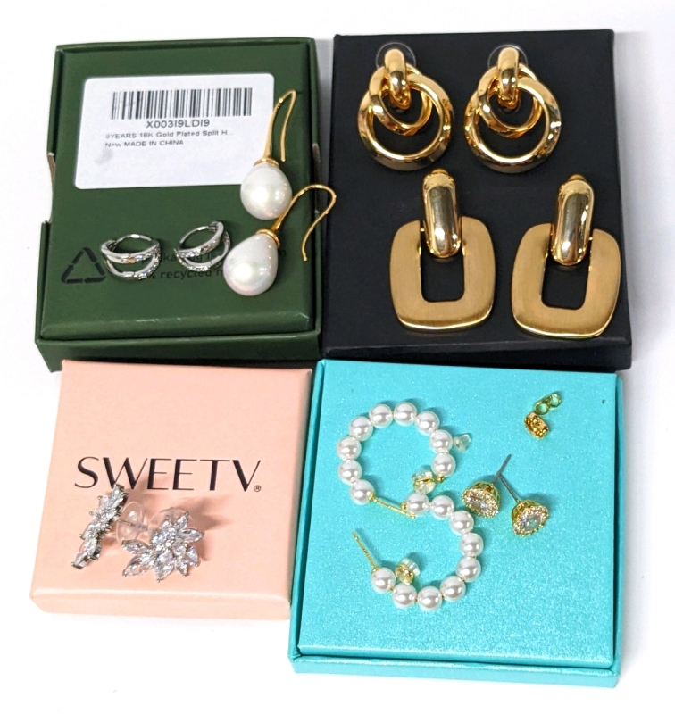 7 Assorted Pairs of New Earrings : Studs, Loops, CZ & Dangling fir Pierced Ears