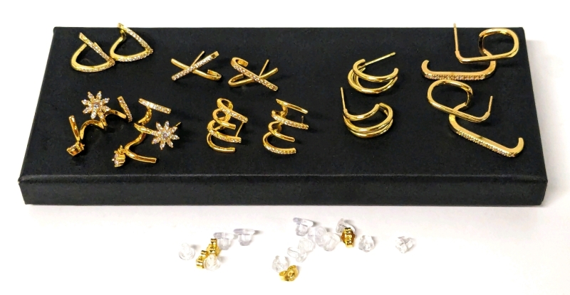 6 New Gold Tone & Glittering Earrings / Ear Cuffs for Pierced Ears