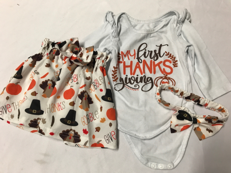 My First Thanksgiving Onesie 0-3 mo & Skirt Headband