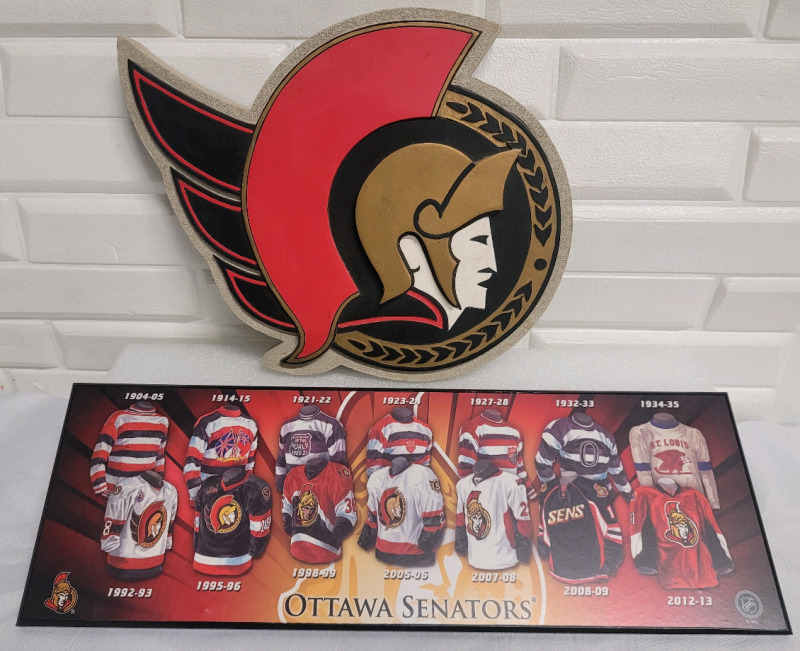 Ottawa Senators Wall Plaque , 12" diameter & Ottawa Senators Jersey Plaque 15"×5"