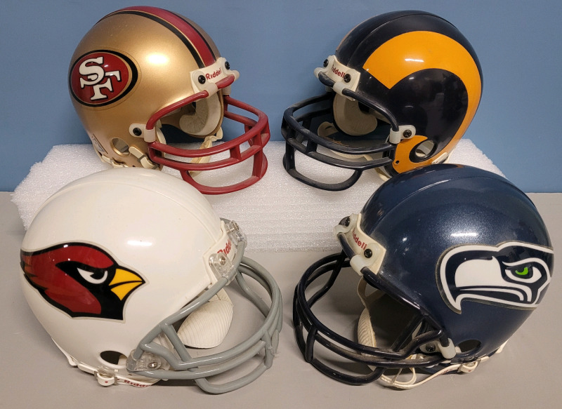 NFL Football NFC West Team Mini Helmets by Riddel . Four (4) Helmets