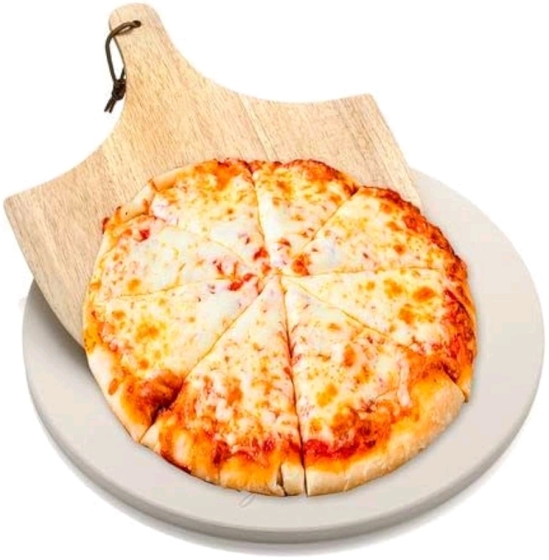 New Hans Grill 15" x 0.6" Cordierite PIZZA STONE w Wooden Pizza Peel