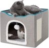 Fantastic Foldable Cube Cat House / Hideaway Hut with Scratch Pad and Faux Shearling Inserts 16.5" x 16" x 13.75"