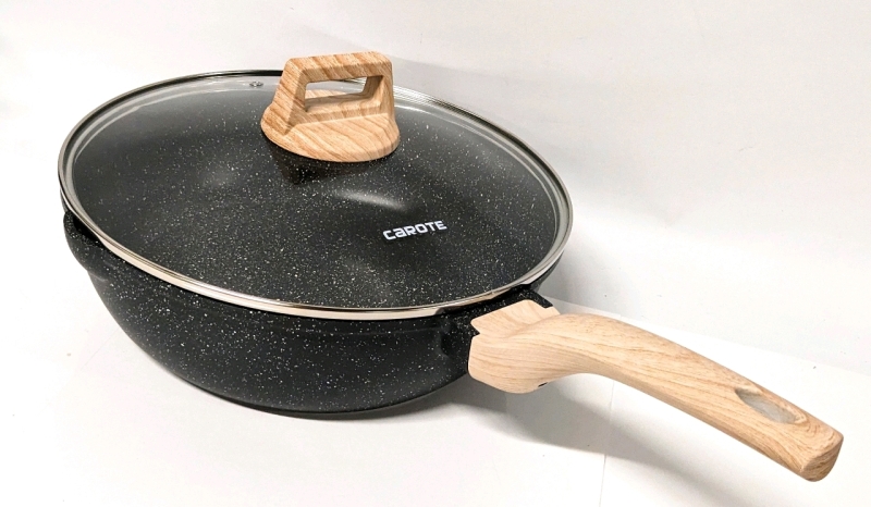 New CAROTE Essential Woody Granite Non-Stick 4.5qt Saute Pan w Lid