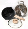 New CAROTE Essential Woody Granite Non-Stick 2.4qt Saucepan w Lid & 7" Steamer - 2