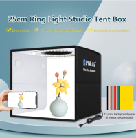 PULUZ 25cm Folding Portable High 97 CRI Ring Light Photo Lighting Studio Shooting Tent Box with 12 Colors Backdrops, Size: 25cm x 25cm x 25cm