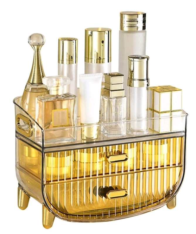 Golden Yellow Multifunctional Countertop 2-Drawer Organizer with Clear Removable Tray