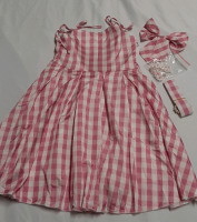 Girls Pink and White Dress with Belt Comes with hair bow, necklace and clip on earrings Side Zip Size 5T