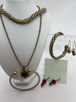 Ribbed Twisted Open Omega Necklace Bracelet Set & Earrings