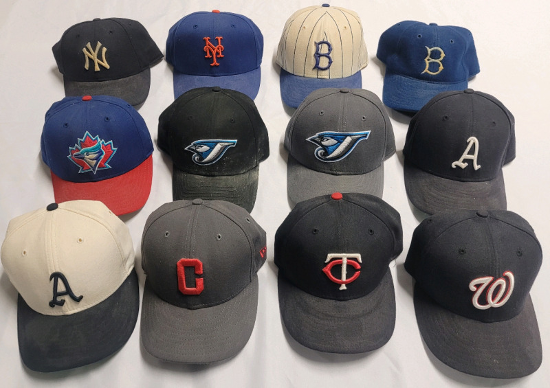 MLB Baseball Team Caps . 12 Caps from Various Baseball Teams . Pre-owned