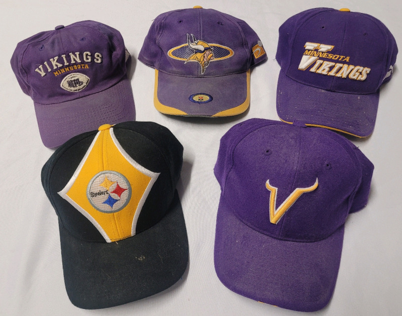 Pittsburgh Steelers & Minnesota Vikings NFL Football Caps , Five (5) Caps . Pre-owned