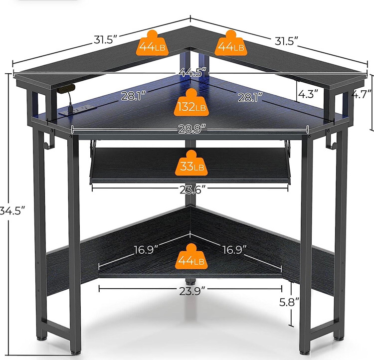 Rolanstar Corner Desk, 44.5" W x 34.5" H Small Computer Desk with Power Outlets