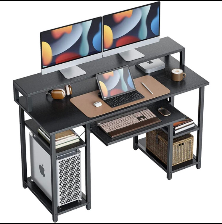 CubiCubi 47 Inch Computer Desk with Storage Shelves Monitor Stand Keyboard Tray