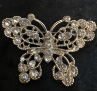 Vintage Clear Rhinestone Butterfly Brooch