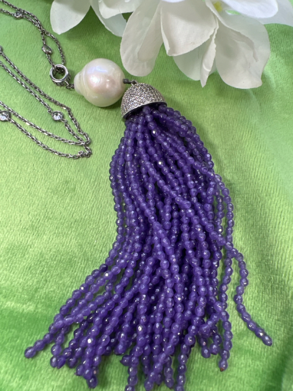 Pearl with Amethyst Beads Sterling 32 inch chain