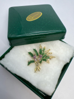 Signed Exquisite Scottish Thistle Heather Enamel Brooch