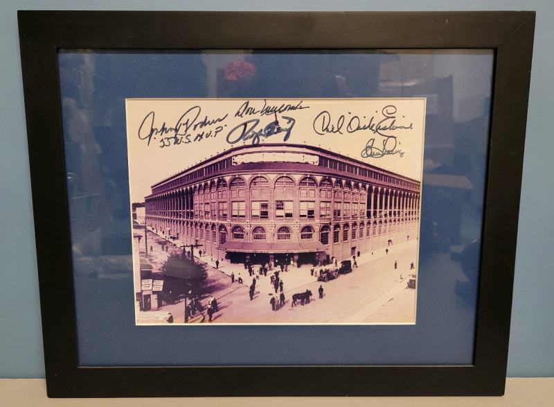 Brooklyn Dodgers Ebbets Field Framed Photo Print Signed by 1955 W.S. MVP Johnny Podres